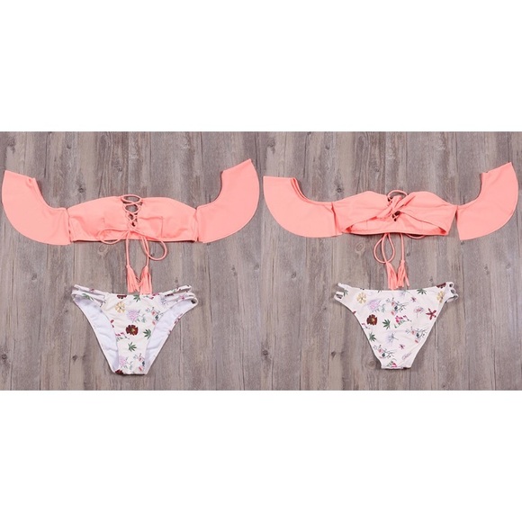 ❗️LAST ONE❗️Off Shoulder Ruffle Floral Bikini SetA - Picture 2 of 5